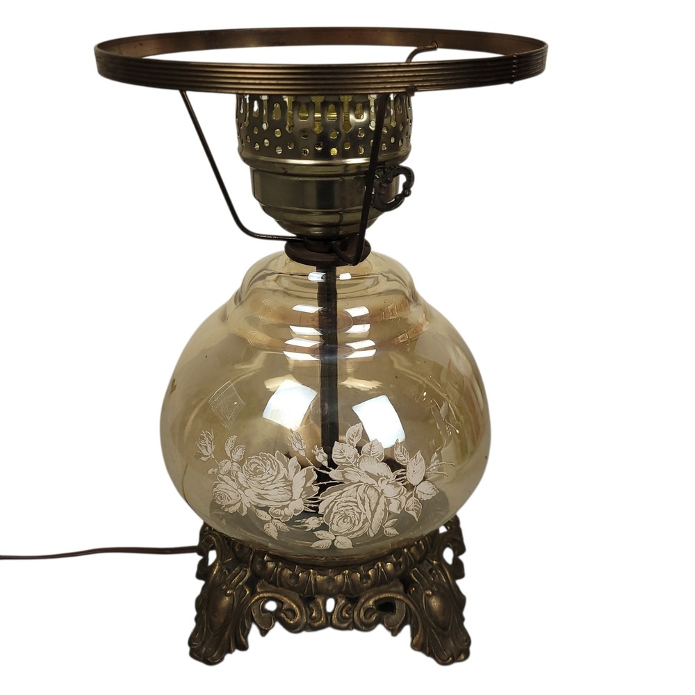 Vintage Accurate Casting Co GWTW Hurricane Lamp Base Only Smoked Glass Works